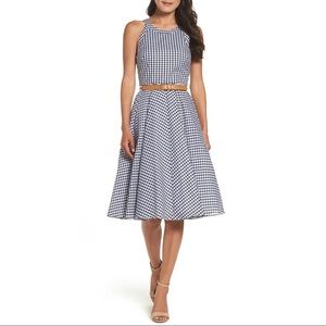 Eliza J Belted Halter Fit & Flare Dress